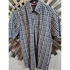 Wranglers river , cotton , blue , plaid , small butten up short sleeve